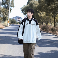 高品质！23秋季美式拼色翻领POLO衫休闲宽松卫衣PW2341-P50控78，男装卫衣，电商B370