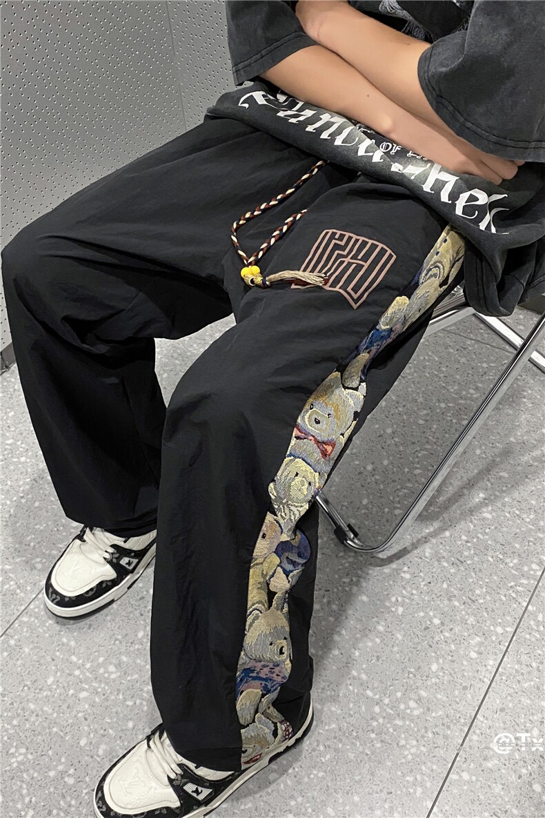 港风夏季新款潮速干小熊刺绣宽松休闲裤B315-K23381-特p25控48,男装休闲裤,电商B315