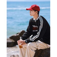 港风圆领字母印花图案设计袖子三杠织带潮流卫衣男WY77762P48控68，男装卫衣，星座227-7