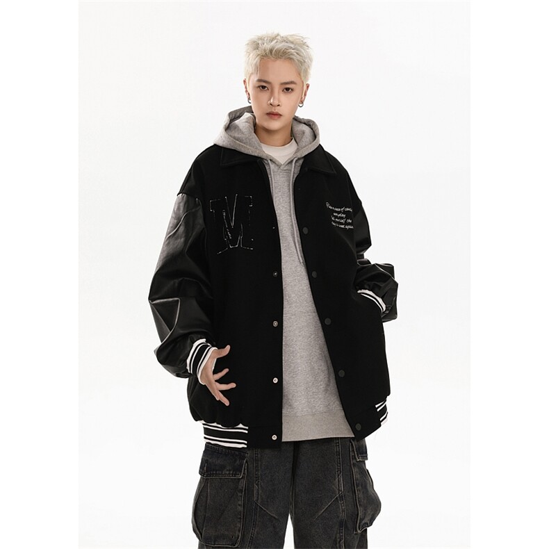 港风美式潮牌拼接袖字母翻领棒球服夹克 XZ213-JK9903-P108控128图片