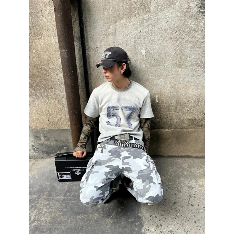 美式高街水洗做旧迷彩裤男潮牌炸街痞帅多口袋工装裤子K01,男装工装外套,星座1116A（原606A-3）