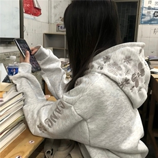 美式高街重磅字母花卉刺绣连帽卫衣男女情侣小众高级外套，女装短外套，星座410-6（原星座1304-1）
