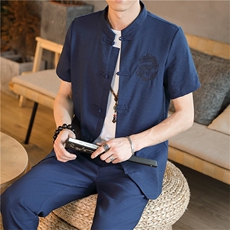 夏季套装男士两件套风复古唐装名族风T恤A334-TZ010-P65，男装民族服装，电商B339(原A334）