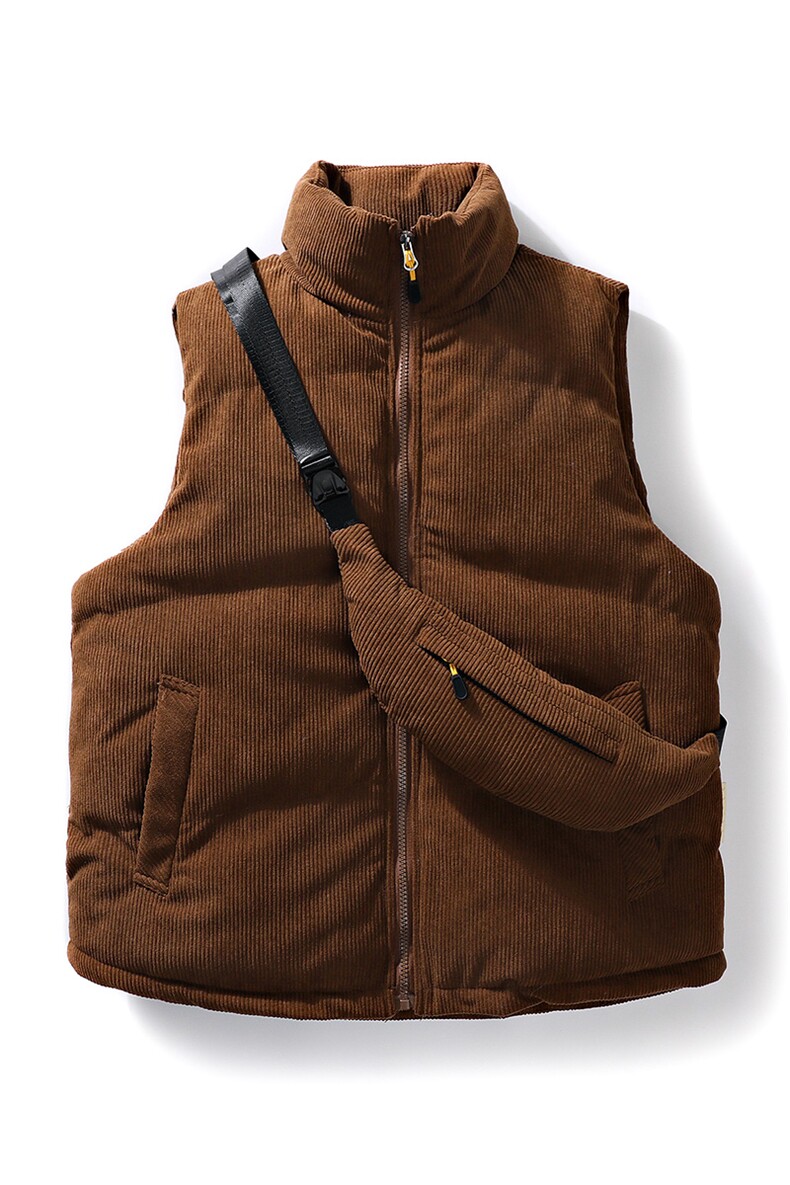 冬季灯芯绒棉马甲男日系复古加厚立领棉服情侣外套配挎包8516-P70,男装棉衣,电商B306