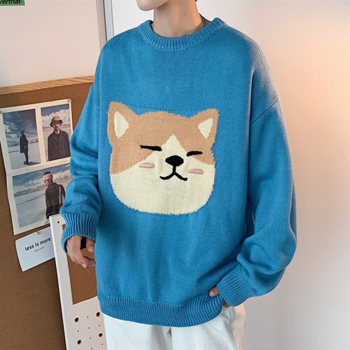 2023秋冬新款小猫图案港风男士毛衣中性针织衫毛线M301P75,男装针织衫/毛衣,电商B220
