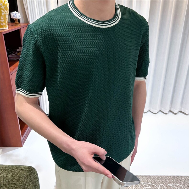 夏季薄款宽松圆领男士针织衫杏色轻熟风N6720-P50,男装针织衫/毛衣,星座1012-1