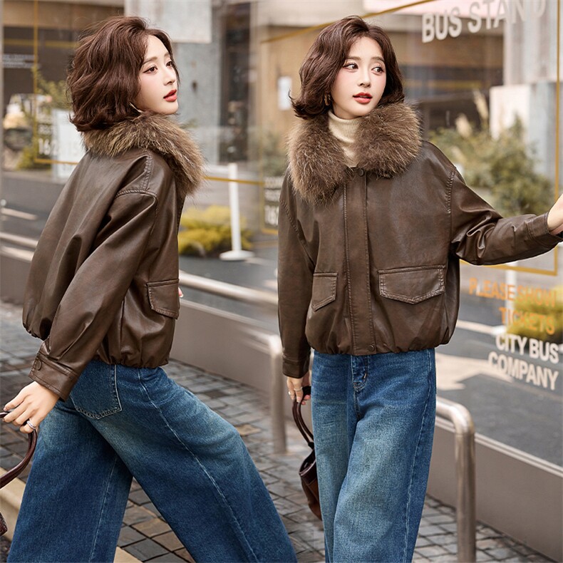 海宁皮衣短外套女2024新款秋冬真毛领小个子加绒加厚皮毛一体大衣图片
