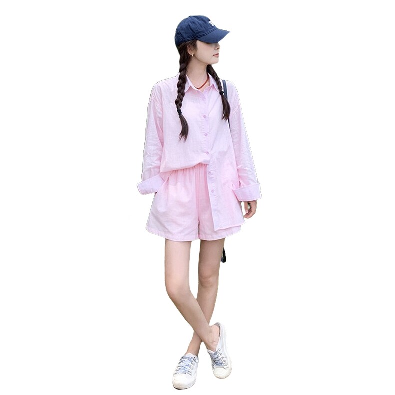 POLO领粉色防晒衣两件套女2025夏季薄款时尚甜美浪漫减龄显瘦套装,女装套装/套裙,2D148