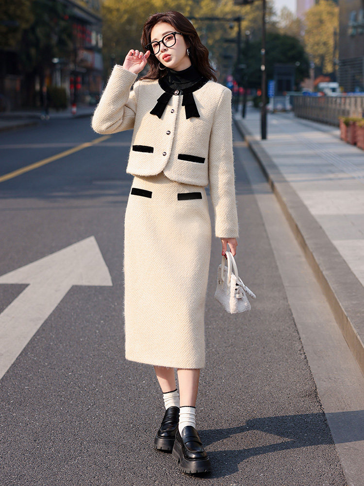 冬季气质羽绒小香风套装长裙两件套210-G23161-P255-K369,女装羽绒服,韩蜜菓