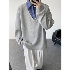 华棉WY5529-P42特控78M-5XL假两件衬衫领休闲长袖卫衣，男装衬衫，电商D232