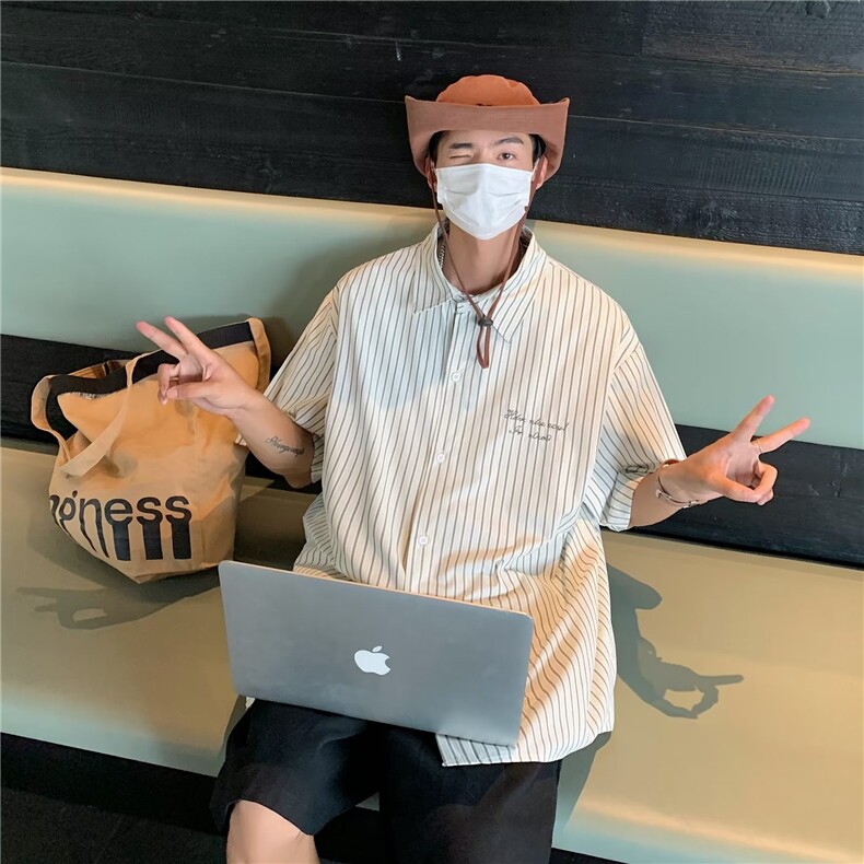 潮潮流日系拼色男方领短袖夏季衬衫新款青春流行衬衫C2032P32,男装衬衫,星座1116-2