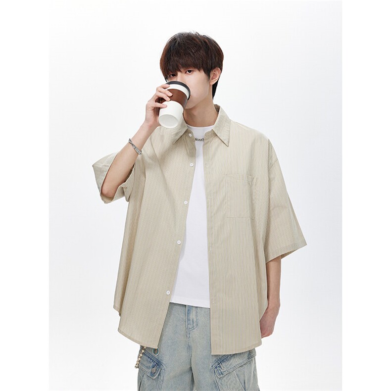 宽松条纹中袖衬衫男KD688-P45,男装衬衫,电商D312-1
