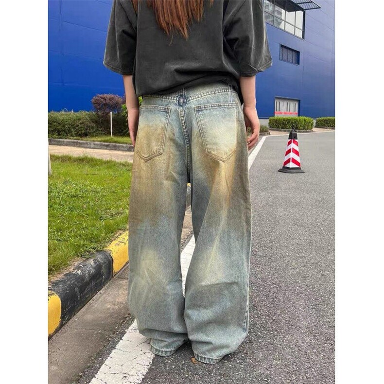 CP1208-P50美式复古牛仔裤男女2025高街嘻哈直筒阔腿长裤,男装牛仔裤,电商B323A