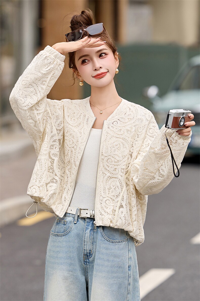 棒球服外套女2025开春新款小个子超好看洋气休闲减龄短款蕾丝夹克,女装防晒衣,依多米