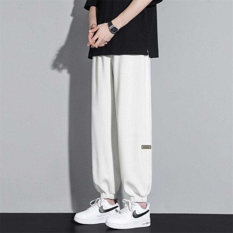 2024夏季薄款宽松冰丝百搭男士裤灰色束脚卫裤WK607-1-特批-25,男装休闲裤,星座718-1