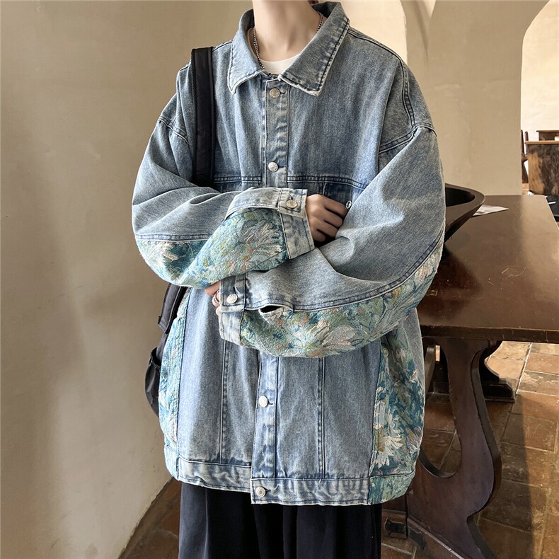 2025刺绣拼接牛仔夹克男大码M-5XL潮港风外套NZ77065P95控128，男装夹克，星座227-7