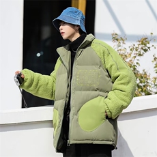 撞色拼接棉衣男冬季新款羊羔绒棉服宽松加厚休闲棉袄MY8022-p96，男装棉衣，星座1008