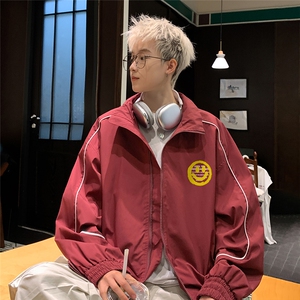 港风  24新款春季时尚ins立领撞色笑脸印花夹克外套F348 P65控88图片