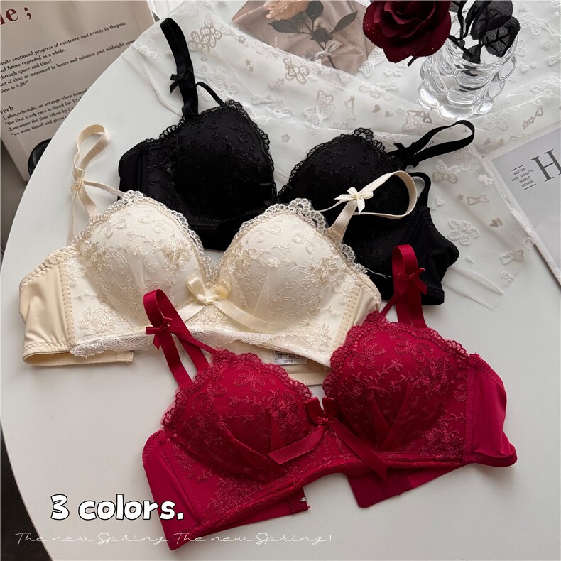 日系夏季性感蕾丝聚拢无钢圈文胸少女胸罩收副乳内衣，文胸，梦白服饰厂