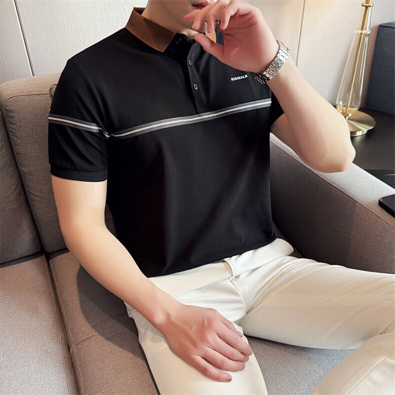 2025夏季新款织带设计短袖T恤时尚潮流翻领Polo衫B9712-P48,男装T恤,电商D342