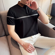 2025夏季新款织带设计短袖T恤时尚潮流翻领Polo衫B9712-P48，男装T恤，电商D342