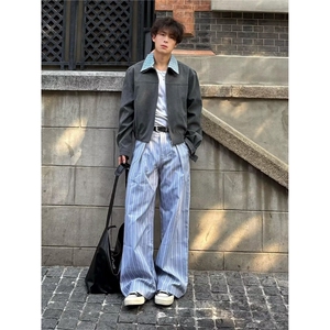 365-P67假两件双层翻领行政夹克男女秋季老钱风cleanfit短款,19年春装时尚搭配技巧图片