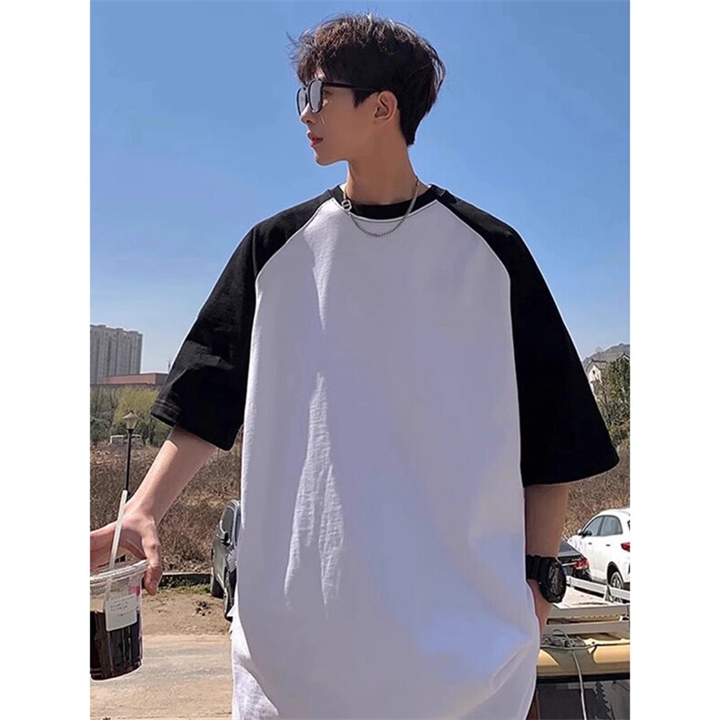 抖音得物高品质二开240克宽松纯棉美式潮牌插肩袖拼接短袖T恤，男装T恤，电商A486