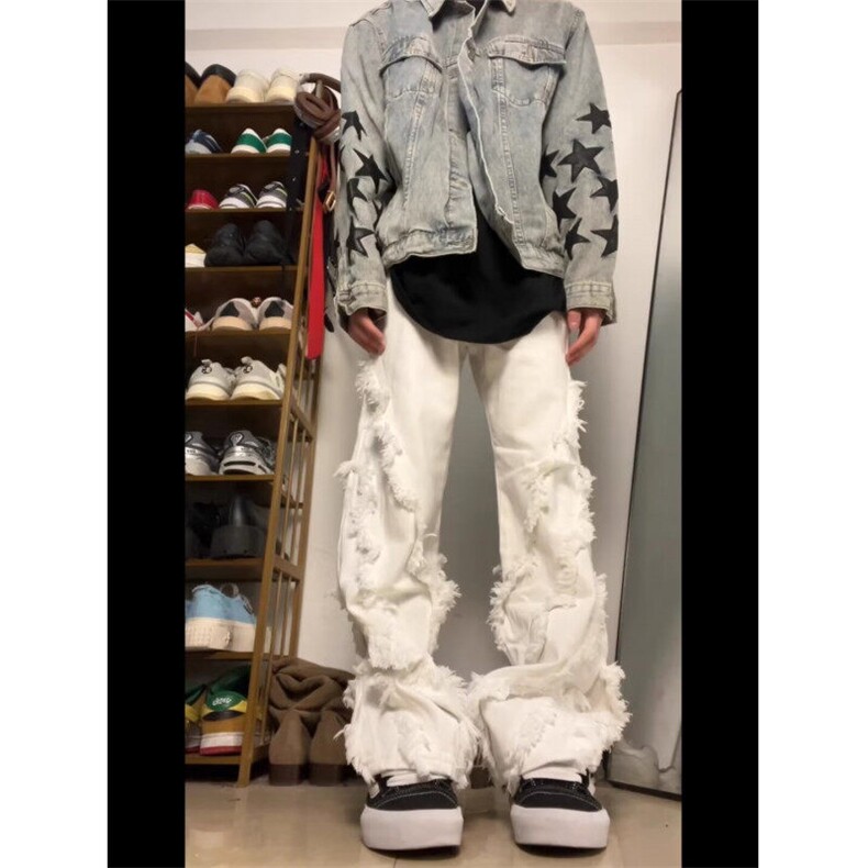【有货】DK1056-P55美式高街vibe结构设计毛边牛仔裤男高级感长裤图片