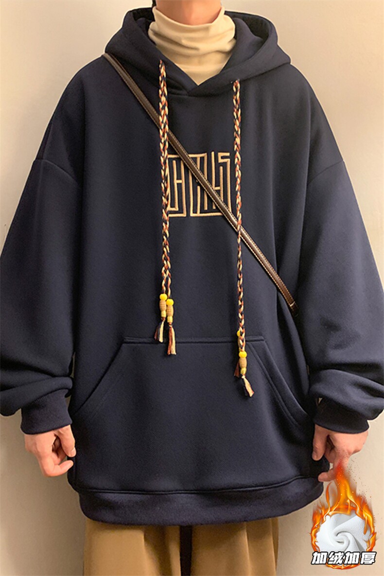 2023冬季新款港风黄墙大码刺绣加绒卫衣M-5XHW23868-特P50,男装卫衣,电商A022