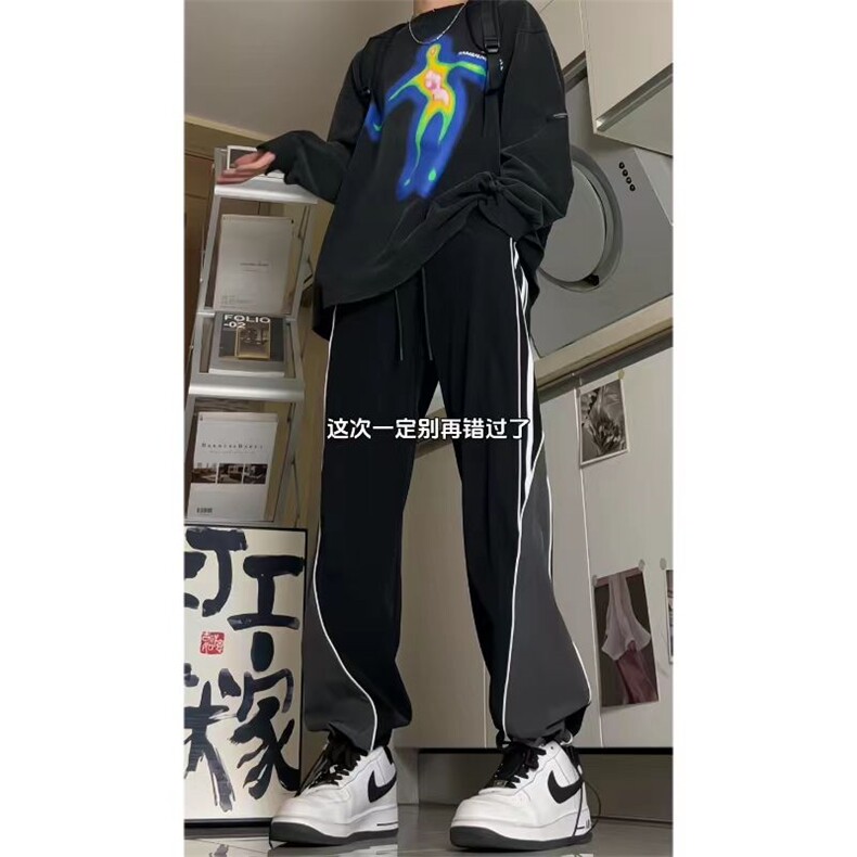 新款撞色侧条纹伞兵裤宽松直筒休闲裤K6231 P55图片