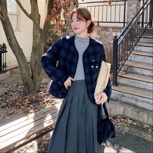 学院风格纹双面羊绒大衣女2025秋冬新款韩系复古小个子毛呢外套潮图片