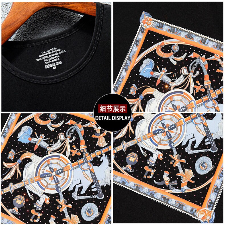 新款高品质套头短袖燙钻潮休闲圆领T恤夏季大码简欧上衣A251-P63,男装T恤,电商A227B（原钱塘4066-1）