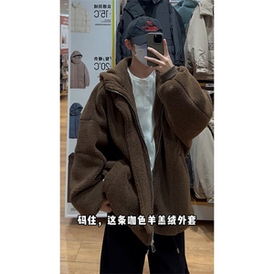 复古夹棉加厚纯色羊羔绒外套痞帅宽松百搭休闲外套HY676TP98图片