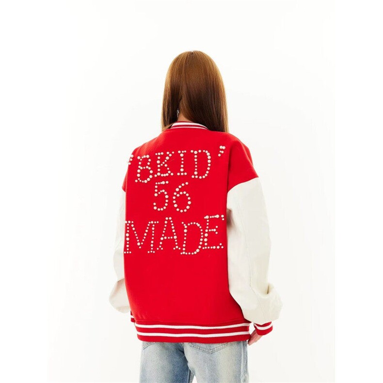 W9544-P78网图现货美式复古棒球服外套珍珠宽松百搭潮牌夹克,男装夹克,星座1608-2