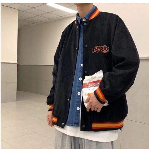 灯芯绒刺绣棒球服男潮ins美式单排扣情侣宽松夹克vintage春秋外套,男装夹克,星座1210-1