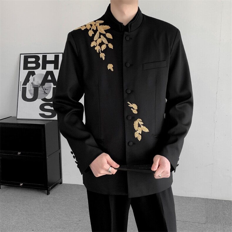 春装新中式立领重工手工穿珠中山装男装改良休闲夹克西服外套潮,男装夹克,星座909