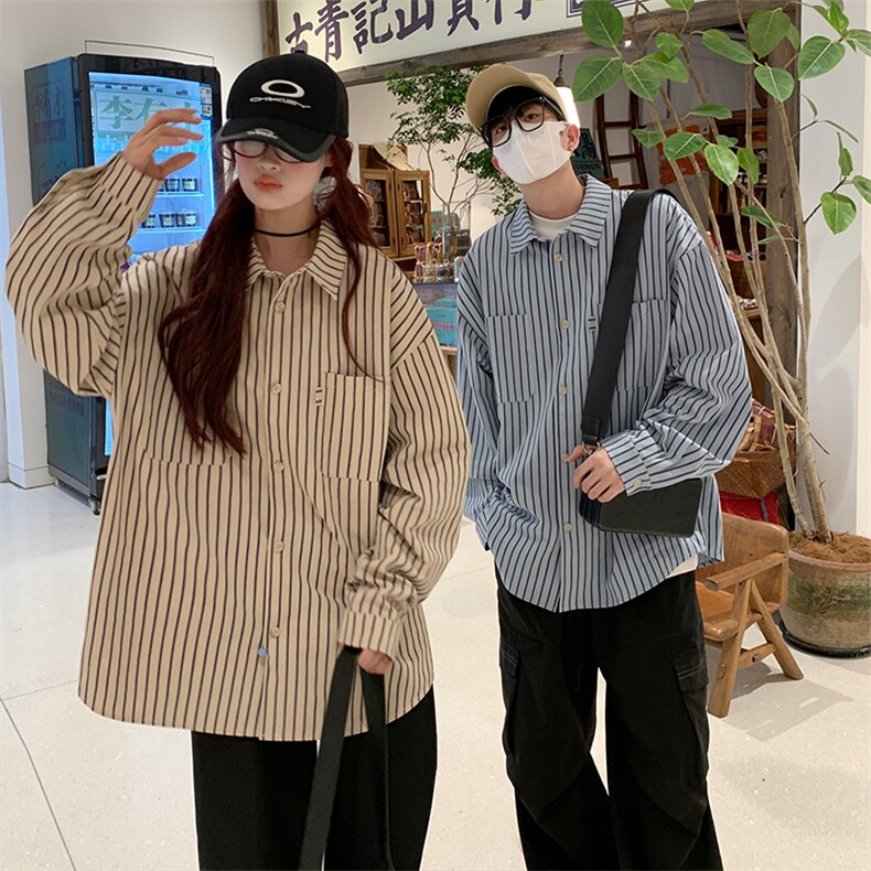 特P52 无差价新款秋季潮流百搭条纹长袖衬衫-HS2305 港风图片