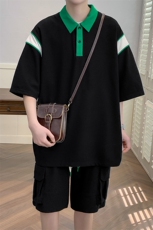夏季港风冰丝短袖POLO衫运动套装男情侣T恤短裤两件套潮6629-P55，男装T恤，电商A441-1