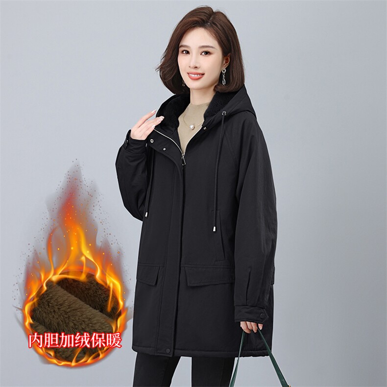 加厚棉衣中长款女2024年秋冬装新款妈妈装加绒宽松大码派克服外套,女装派克服,希欧阁