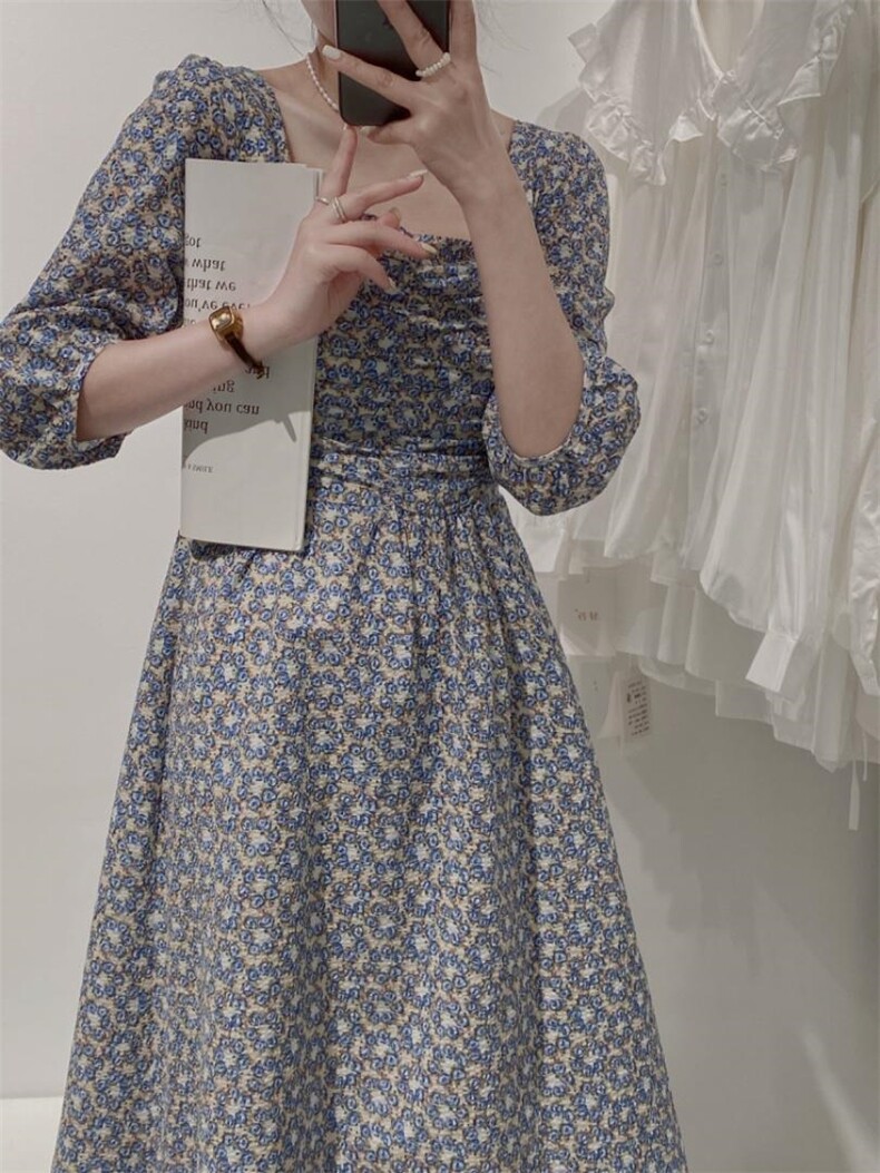 韩系小花连衣裙，女装连衣裙，驿谷