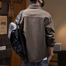 重磅纯棉长袖衬衫男春秋美式高级感休闲纯色翻领衬衣外套男，男装衬衫，星座506A
