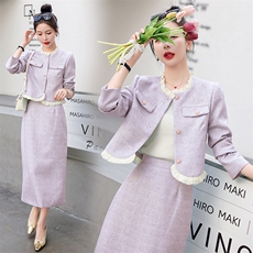 现货小香风2023年春季新款潮流高级有范显瘦收腰优雅甜美两件套，女装套装/套裙，卡杰菲