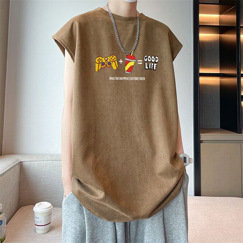 可设48小时发货支持抖音得物来样二开240克重磅美式麂皮绒背心t恤,男装T恤,电商A486