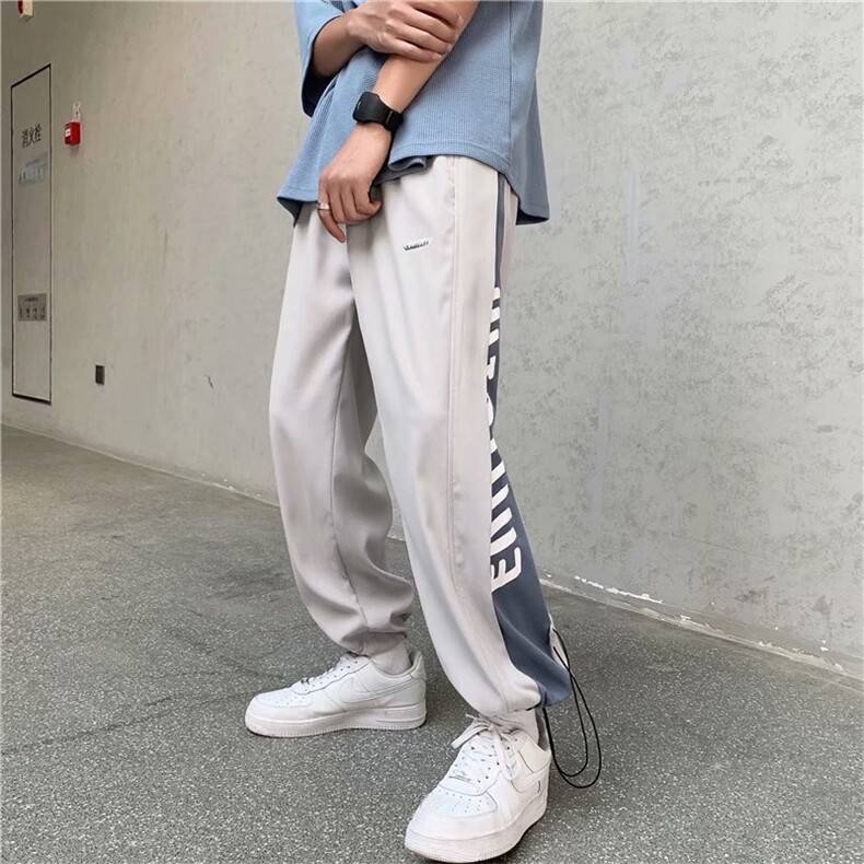 新款拼接休闲阔腿裤男夏季ins潮hiphop高街垂感拖地裤子G0821-P30图片