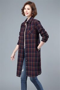 2021新款加绒长款格子衬衣图片