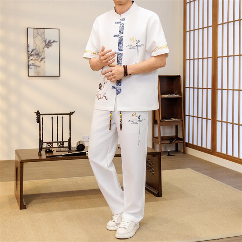 潮风套装男新中式短袖衬衫时尚休闲长裤两件套JZ303-P63,男装T恤,星座310B-3