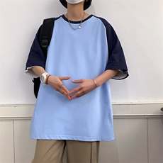 季主推拼接落肩港风大码宽松情侣休闲学生班服T恤圆领重磅260克，男装T恤，星座301D-4(原星座1004-4）