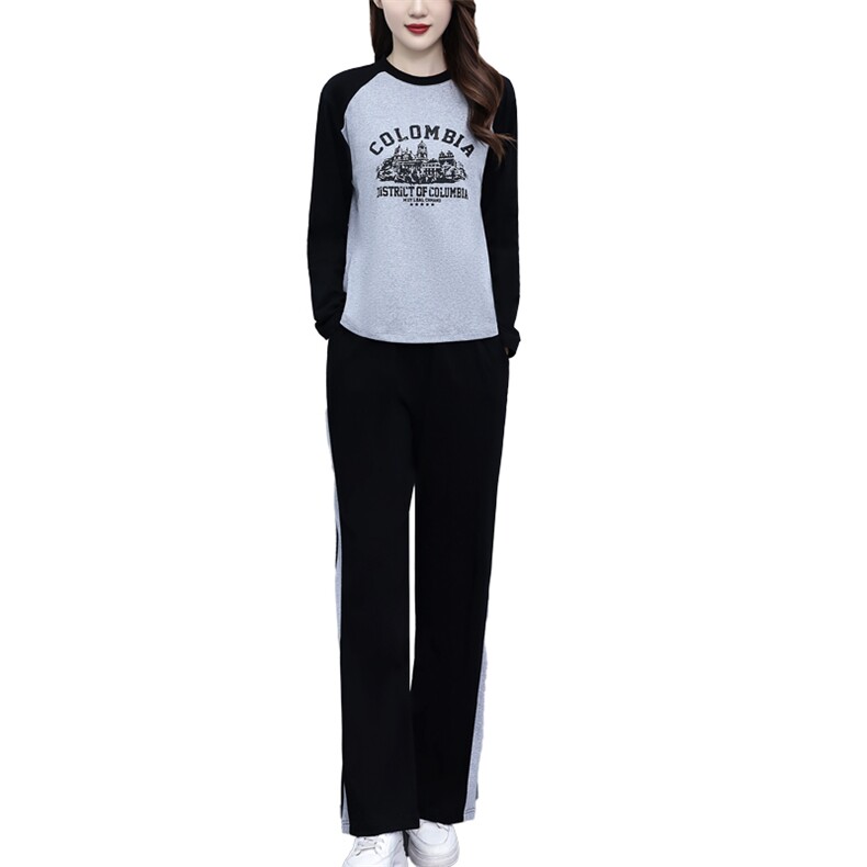 休闲运动女春2025新款韩版时尚长袖长裤印花宽松显瘦潮,女装运动套装,凯瑟曼