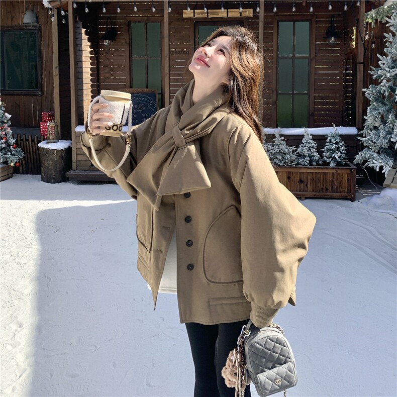 韩版休闲宽松短款羽绒服女冬季纽扣百搭90白鸭绒夹克外套,女装羽绒服,维壹