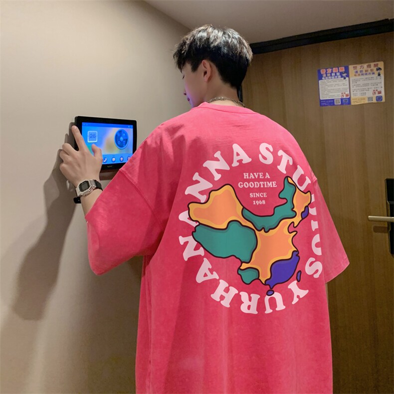 抖音供货、10万现货印花款230克水洗棉短袖T恤D223A-ST2371-P35,男装T恤,电商019-1